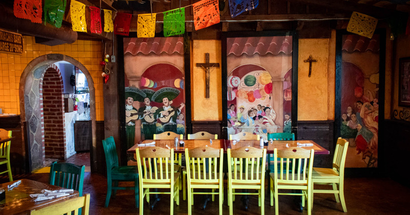 Interior, tables and chairs aligned