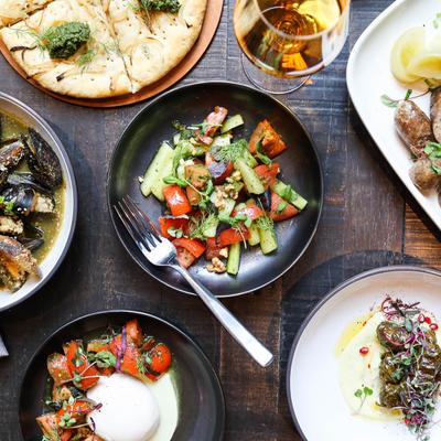 Assorted dishes, view from top