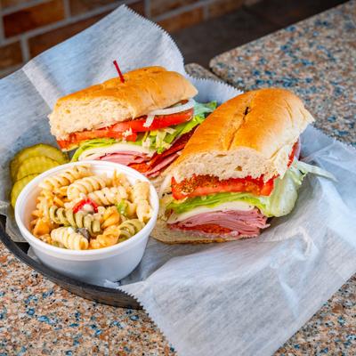 Italian sub and pasta salad.