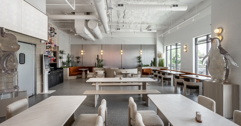 Diner area, tables, chairs, booths