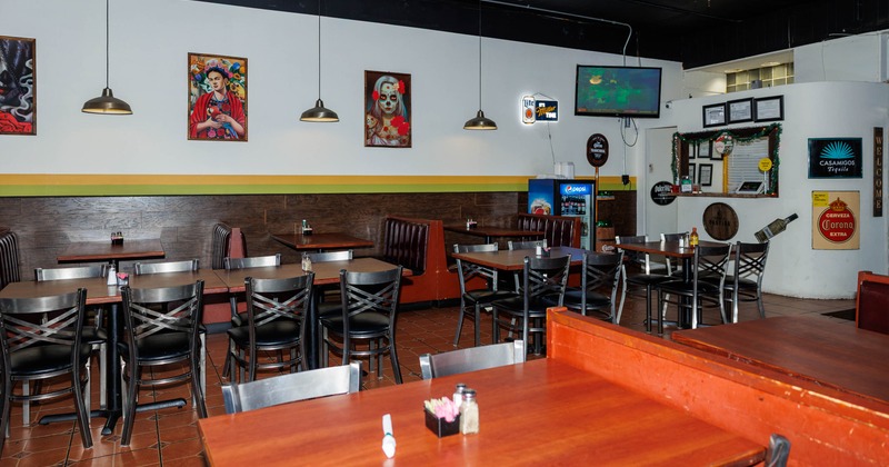 Interior, seating area with tables and chairs