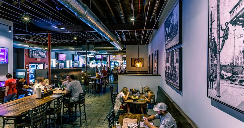 Interior, seating area with guests