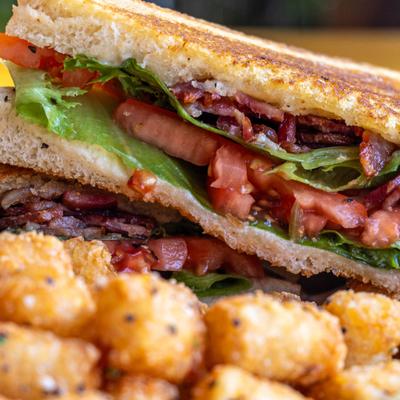BLT sandwich, close up.