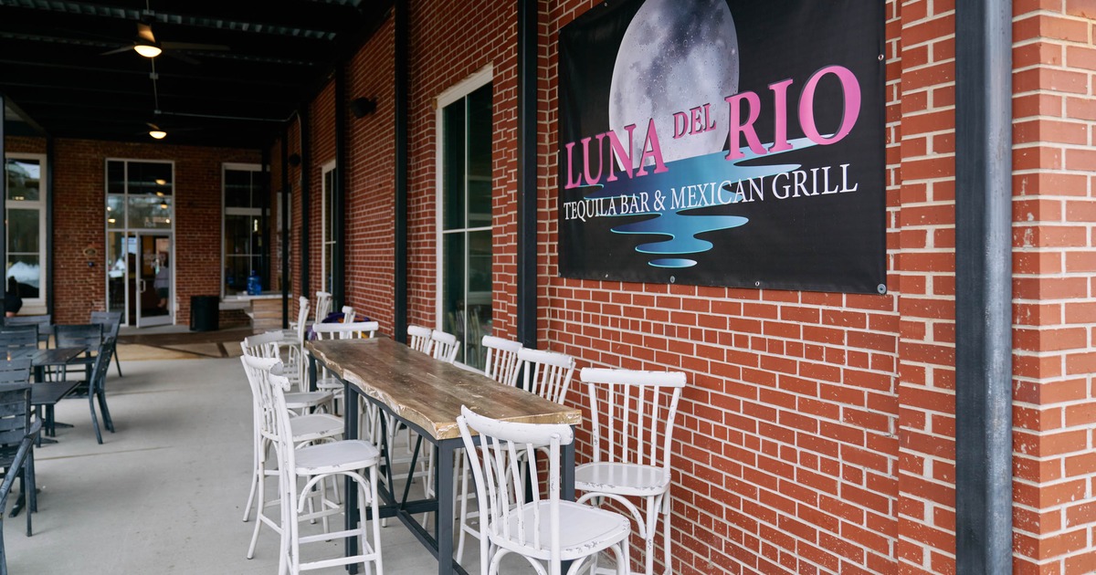 Exterior, table and stools
