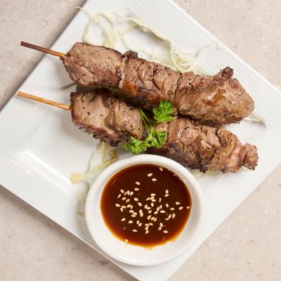 Beef skewers.