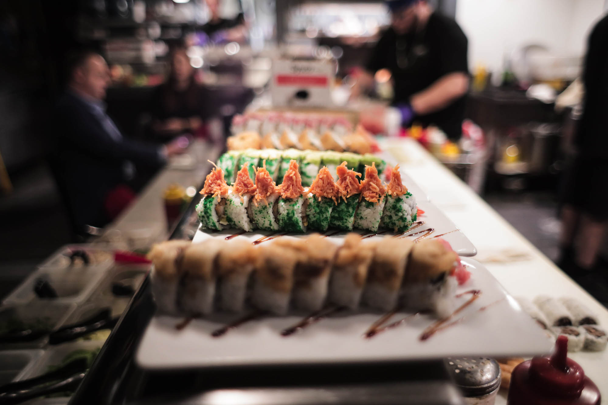 Different types of sushi displayed