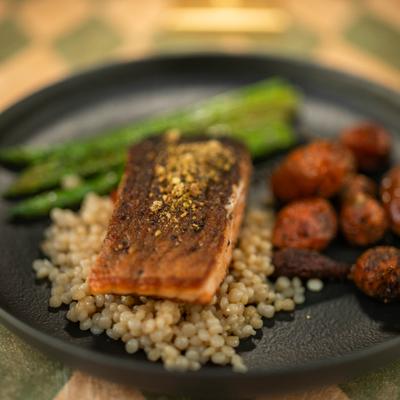Salmon fillet, served, closeup
