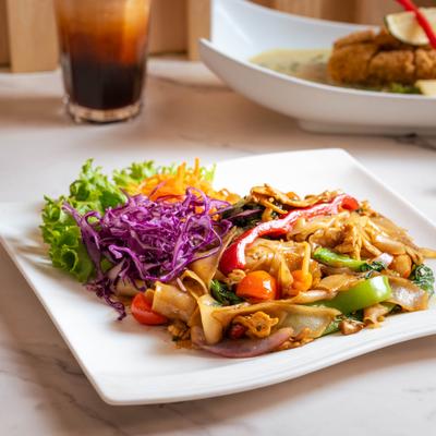 Drunken noodles and other meals.