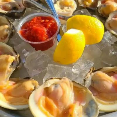 Oysters on the half shell served with lemon and marinara.