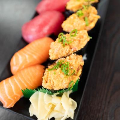 Bento special with salmon, spicy ahi ahi and spicy salmon.