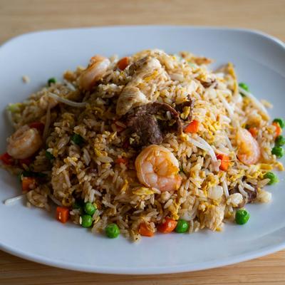 Beef, shrimp, and chicken fried rice.