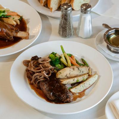 Grilled steak and veggies.