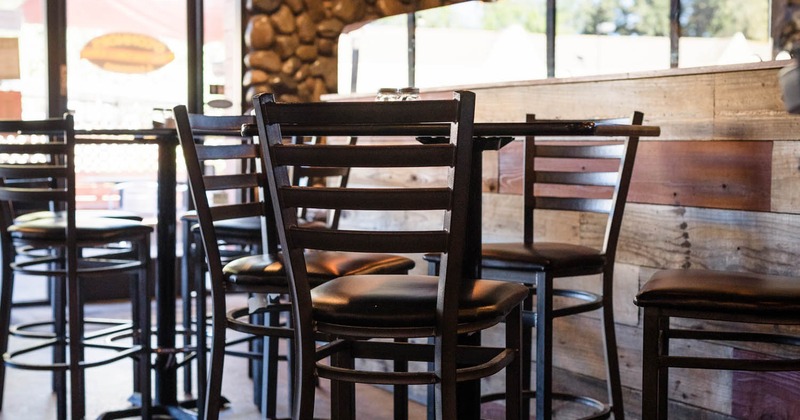 Interior, high tables and chairs