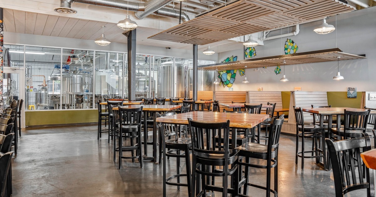 Seating area with tall tables and chairs