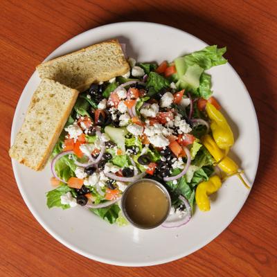 Greek salad, top view.