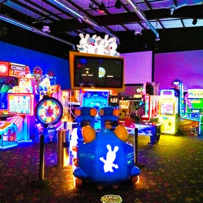 The entertainment area, multi-colored lights.
