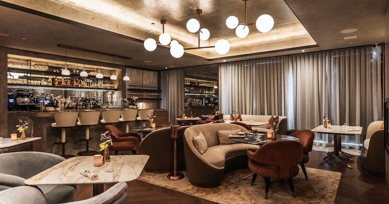 Modern style of lounge seating area interior design and bar area