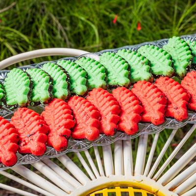 Red and green butter cookies.