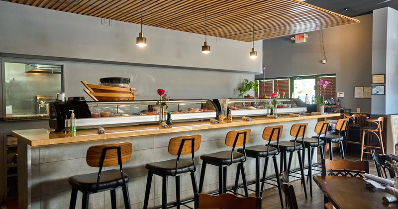 Interior, bar food table, bar stools