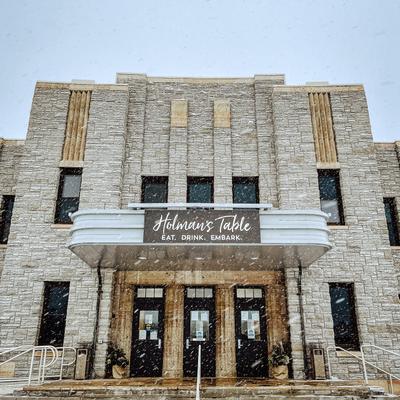 Exterior, front entrance, in winter