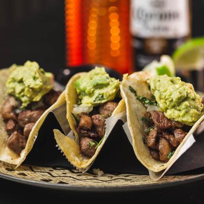 Steak Tacos with guacamole.