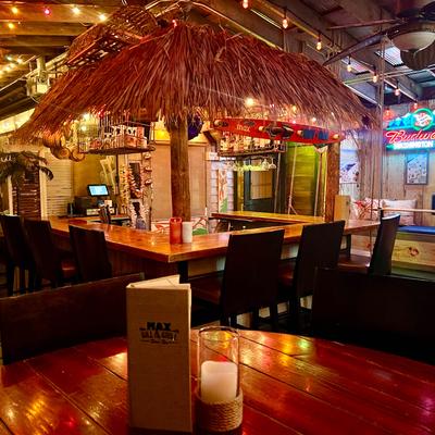 Tiki bar photo showing the space available for private parties.