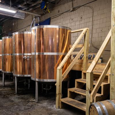 Distillery tanks.