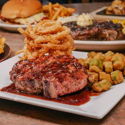 Pork chop, side view.