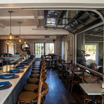 Bar and seating inside.