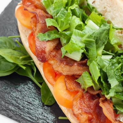 BLT sandwich, closeup.