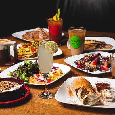 Different dishes and drinks.