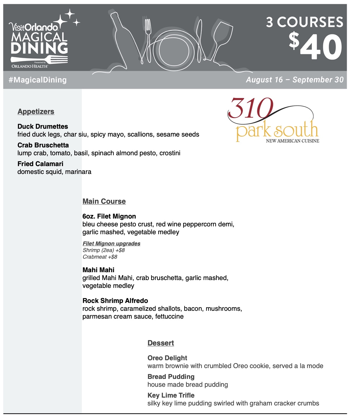 A photo of our Magical Dining menu for 2024.