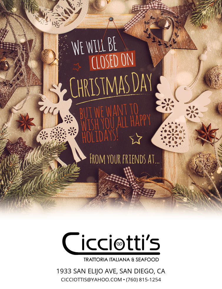 Closed on Christmas Day but we are open on Christmas Eve!