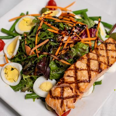 Grilled Salmon Nicoise Salad.