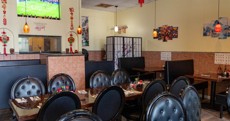 Interior, dining area, tables and chairs
