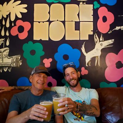 Staff members having beer.