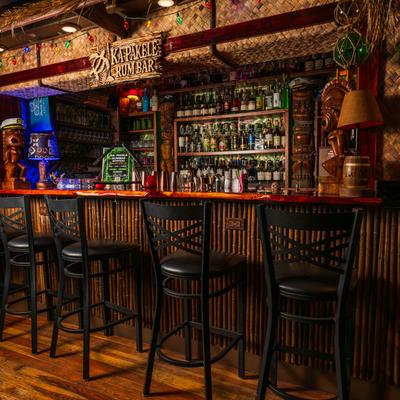 Interior, tiki themed bar.