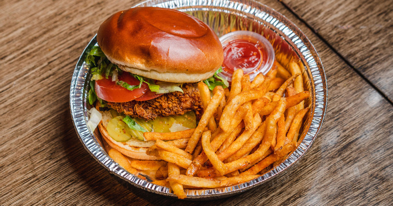 Burger, fries on the side