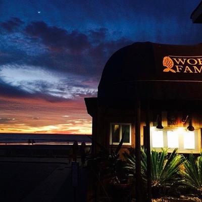 Restaurant exterior at dusk