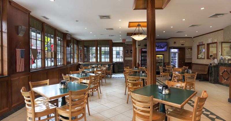 Restaurant interior, tables and seats