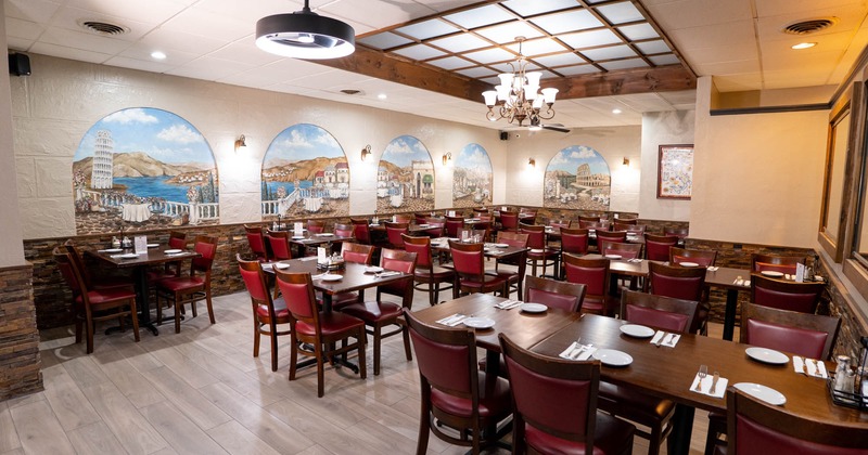 Dining area, set tables ready for guests