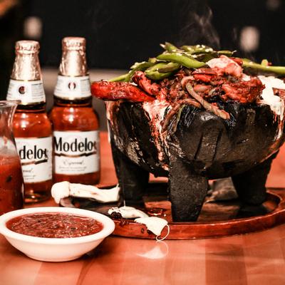 Molcajete with drinks.