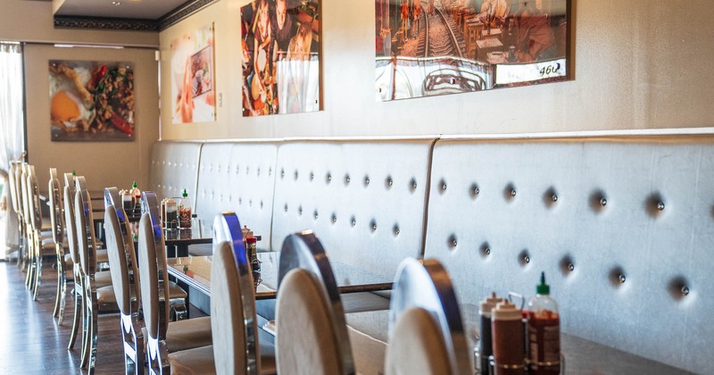 Interior, seating bench near wall in dining area