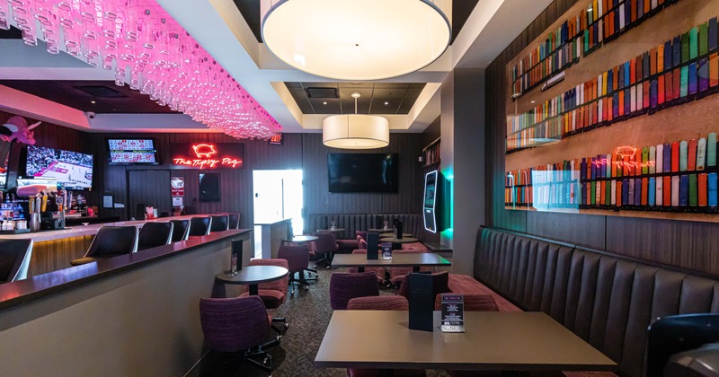 Interior, partitioned bar and seating area