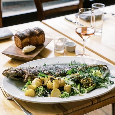 Whole Grilled Sunburt Farms Trout. At Table Asheville..