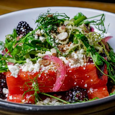 Watermelon and blackberry salad.