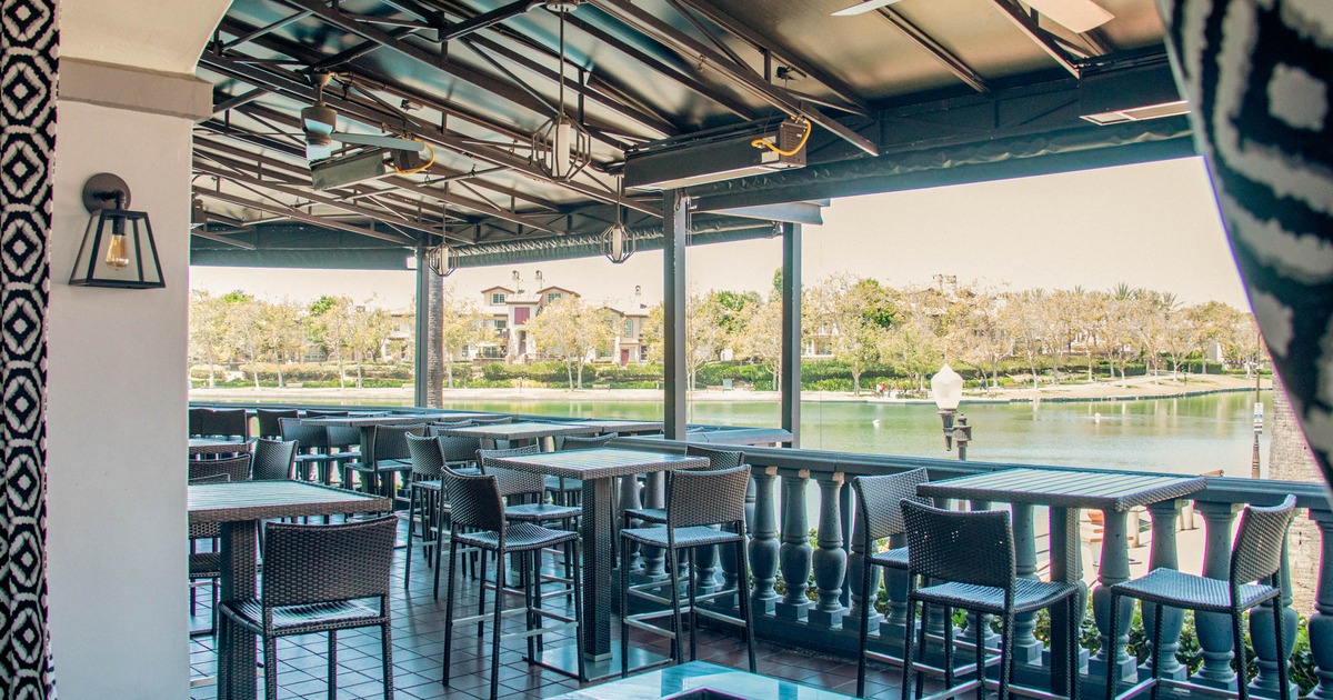 Patio area, bar tables and stools