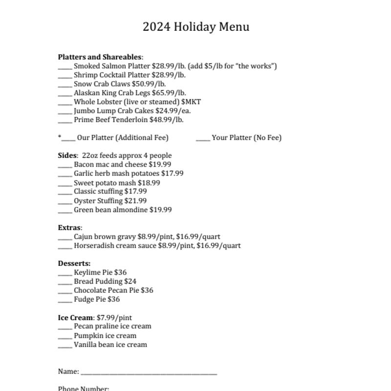 Holiday Menu photo