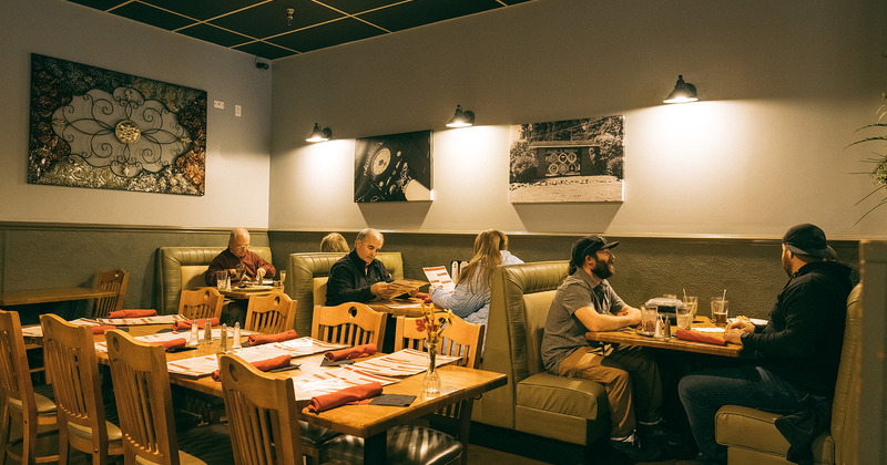 Interior, guests enjoying their food and drinks