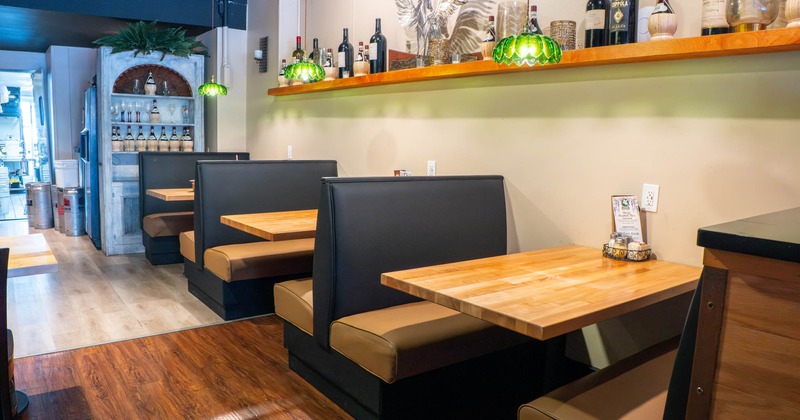 Seating booths and wooden top tables